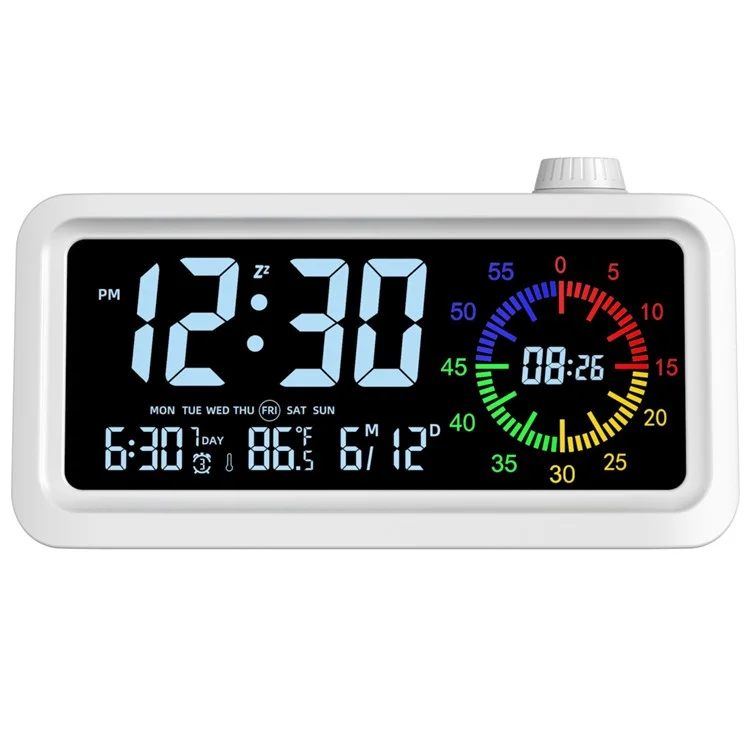 Digital Display Desk Clock Smart Visual Color Timer Bedside Desktop Student Electronic Alarm Clock - White
