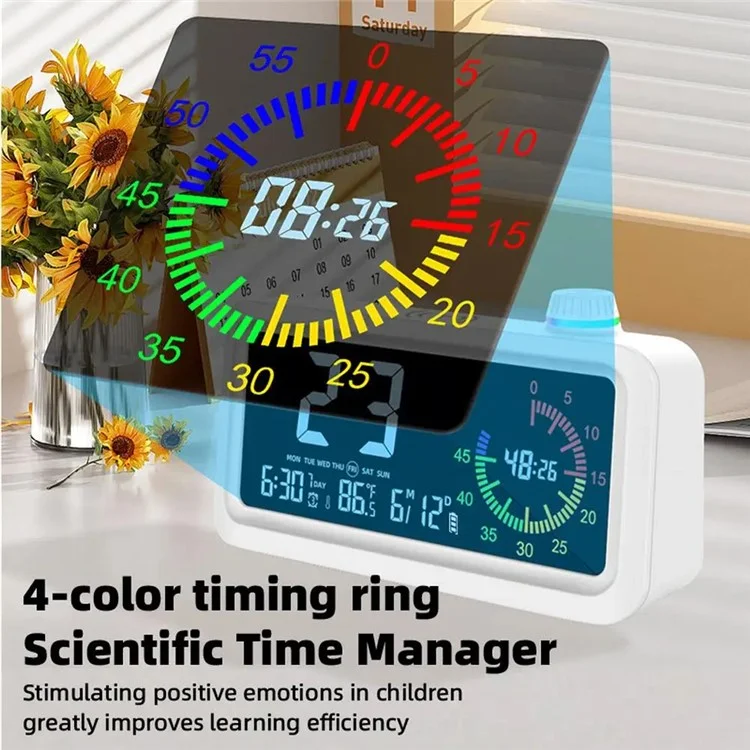 Digital Display Desk Clock Smart Visual Color Timer Bedside Desktop Student Electronic Alarm Clock - White