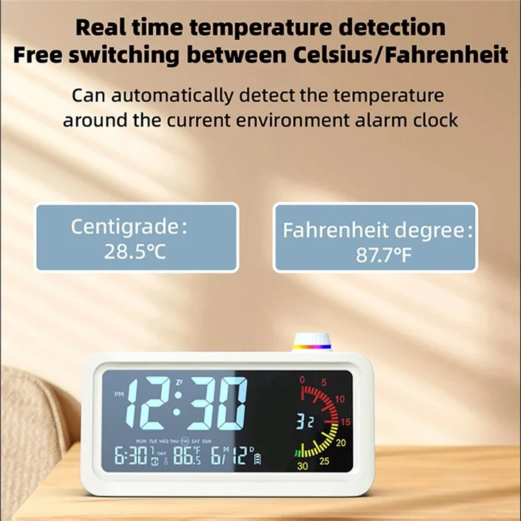 Digital Display Desk Clock Smart Visual Color Timer Bedside Desktop Student Electronic Alarm Clock - White