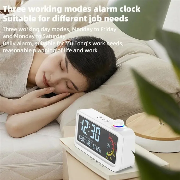 Digital Display Desk Clock Smart Visual Color Timer Bedside Desktop Student Electronic Alarm Clock - White