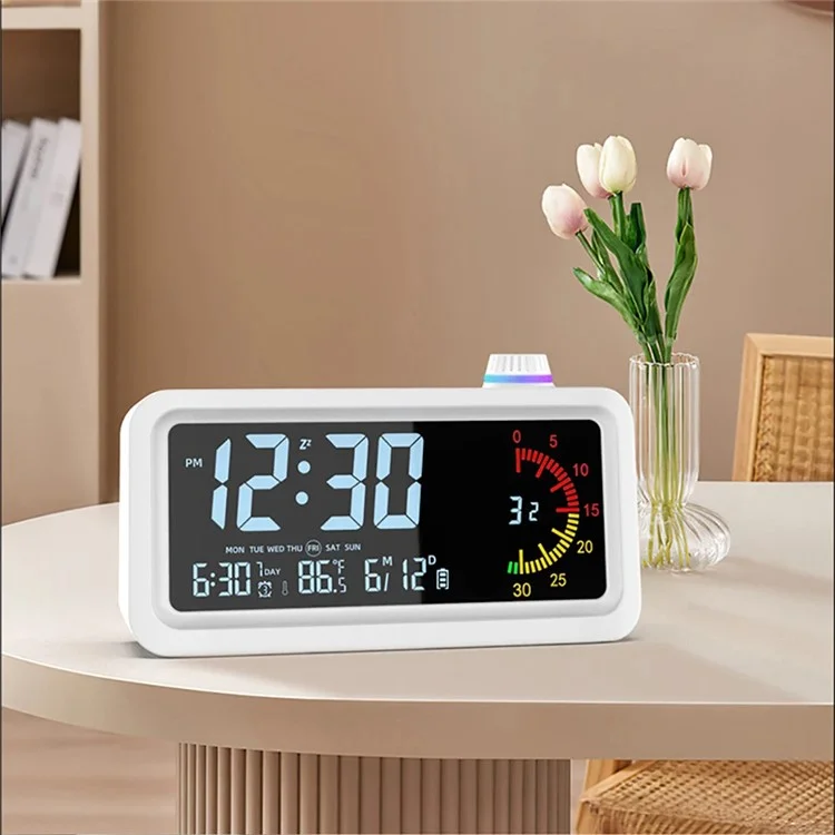 Digital Display Desk Clock Smart Visual Color Timer Bedside Desktop Student Electronic Alarm Clock - White