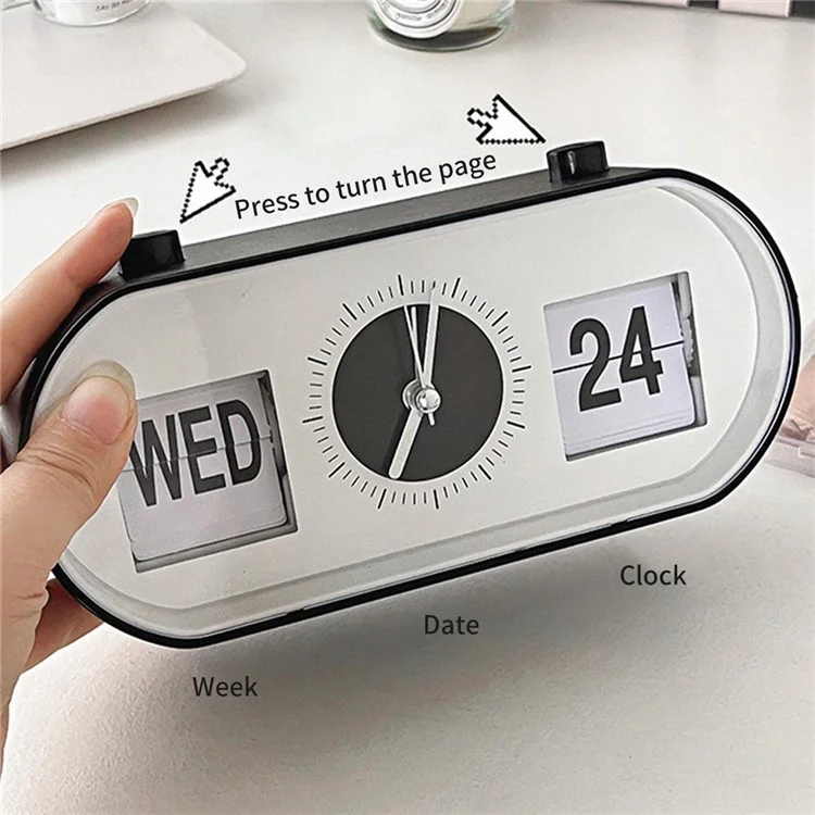 Manual Page Turning Clock Desk Alarm Clock Calendar Clock Home Decoration