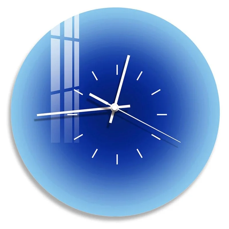 12 inch Sunset Wall Clock with Dial Scale Silent Gradient Glass Clocks for Home (No Battery) - Blue