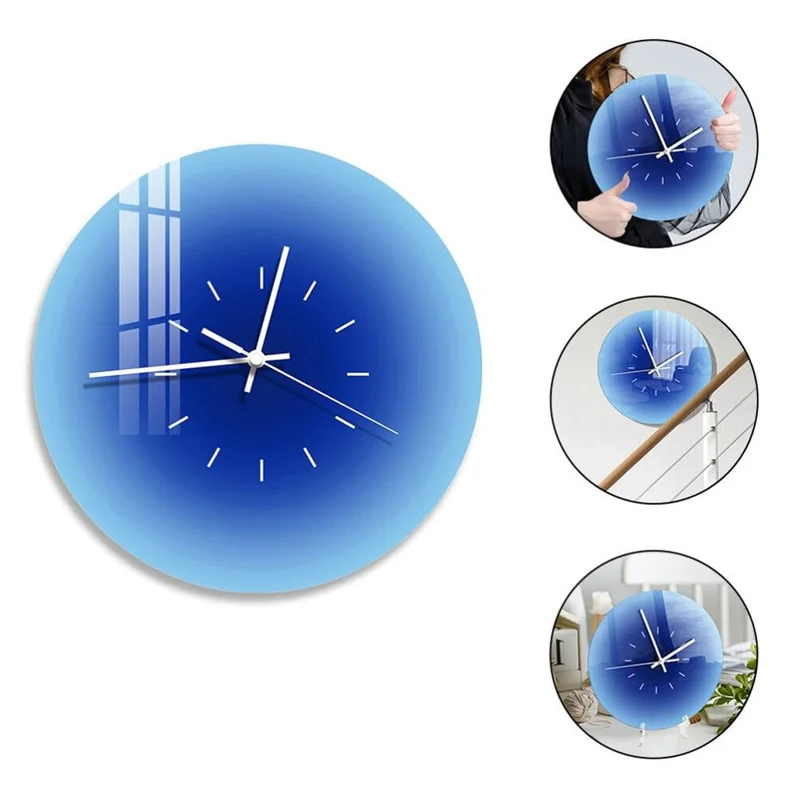 12 inch Sunset Wall Clock with Dial Scale Silent Gradient Glass Clocks for Home (No Battery) - Blue