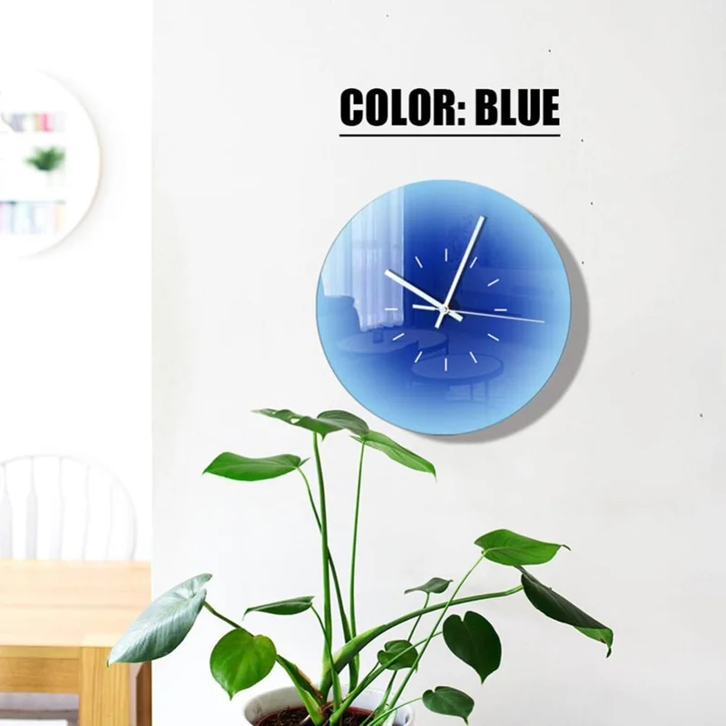 12 inch Sunset Wall Clock with Dial Scale Silent Gradient Glass Clocks for Home (No Battery) - Blue