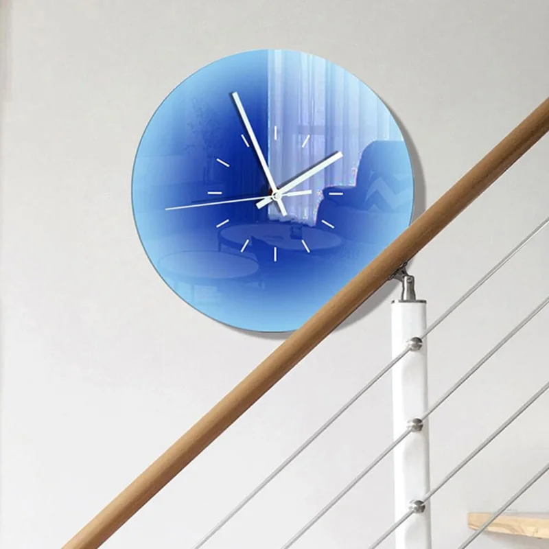12 inch Sunset Wall Clock with Dial Scale Silent Gradient Glass Clocks for Home (No Battery) - Blue