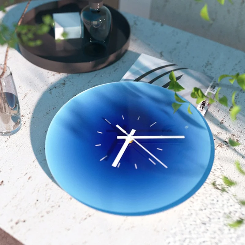 12 inch Sunset Wall Clock with Dial Scale Silent Gradient Glass Clocks for Home (No Battery) - Blue