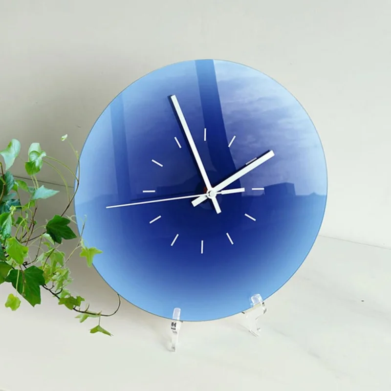 12 inch Sunset Wall Clock with Dial Scale Silent Gradient Glass Clocks for Home (No Battery) - Blue