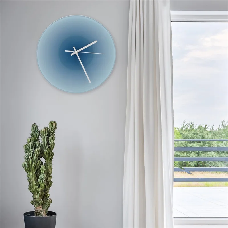 12 inch Sunset Wall Clock with Bracket Silent Non-Ticking Gradient Glass Clocks for Home (No Battery) - Blue  /  No Dial Scale