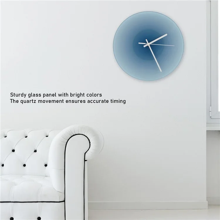 12 inch Sunset Wall Clock with Bracket Silent Non-Ticking Gradient Glass Clocks for Home (No Battery) - Blue  /  No Dial Scale