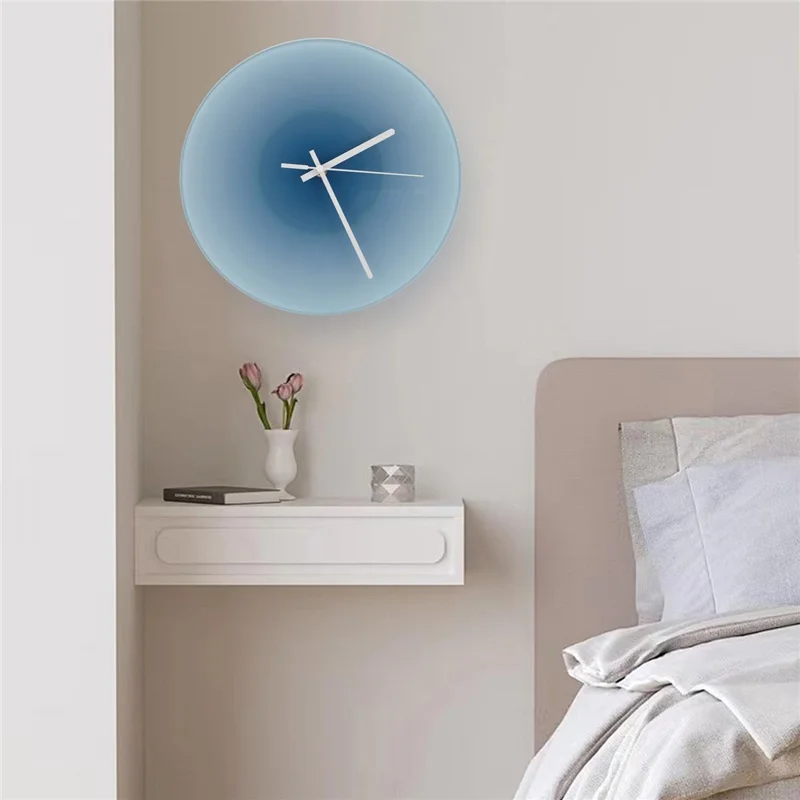 12 inch Sunset Wall Clock with Bracket Silent Non-Ticking Gradient Glass Clocks for Home (No Battery) - Blue  /  No Dial Scale