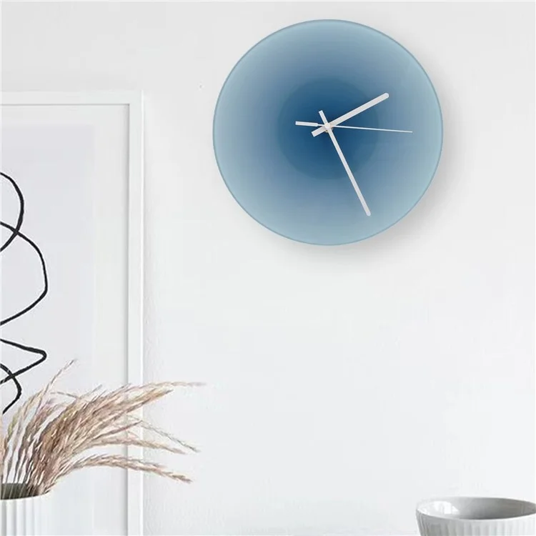 12 inch Sunset Wall Clock with Bracket Silent Non-Ticking Gradient Glass Clocks for Home (No Battery) - Blue  /  No Dial Scale