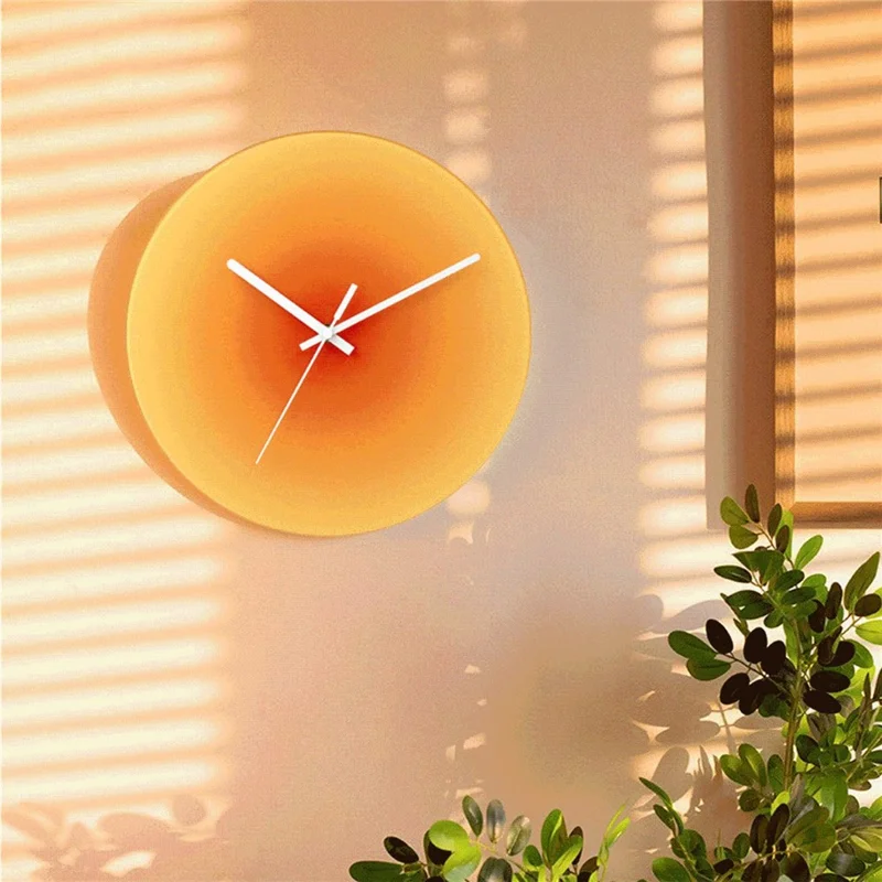 12 inch Sunset Wall Clock Silent Non-Ticking Gradient Glass Clocks for Home (No Battery) - Orange  /  No Dial Scale