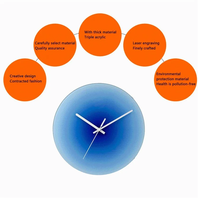 12 inch Sunset Wall Clock Silent Non-Ticking Gradient Glass Clocks for Home (No Battery) - Orange  /  No Dial Scale