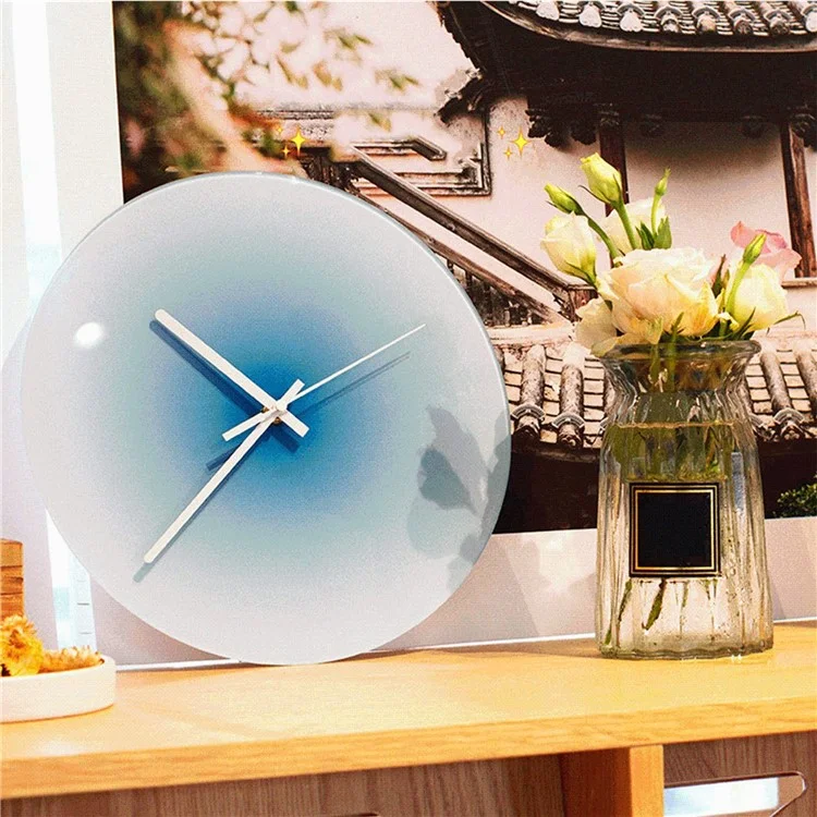 12 inch Sunset Wall Clock Silent Non-Ticking Gradient Glass Clocks for Home (No Battery) - Orange  /  No Dial Scale