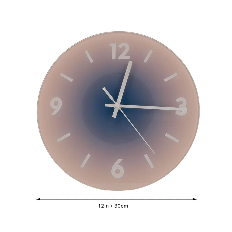 12 inch Sunset Wall Clock Battery Operated Gradient Glass Silent Clocks for Home (No Battery) - Orange  /  Number