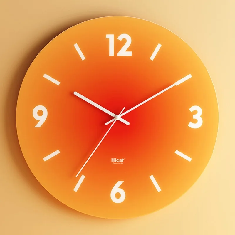 12 inch Sunset Wall Clock Battery Operated Gradient Glass Silent Clocks for Home (No Battery) - Orange  /  Number