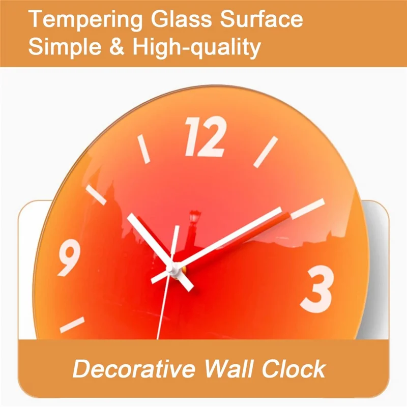 12 inch Sunset Wall Clock Battery Operated Gradient Glass Silent Clocks for Home (No Battery) - Orange  /  Number