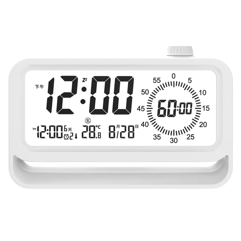 Digital Alarm Clock with Visual Timer 3 Level Brightness Countdown LCD Time Reminder (No Battery) - White