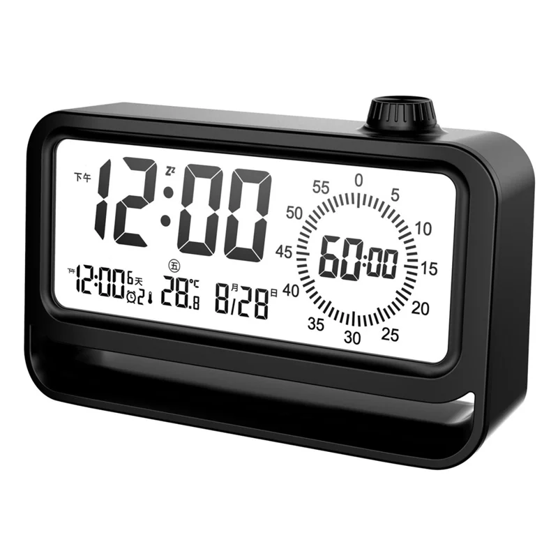 Digital Alarm Clock with Visual Timer 3 Level Brightness USB Rechargeable Countdown LCD Time Reminder - Black
