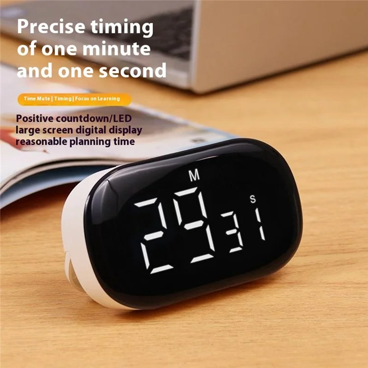 F3 Kitchen Timer Large Screen Magnetic Time Manager Student Learning Alarm Clock - White