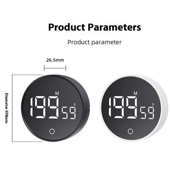 F5 Timer Conto alla Rovescia Rotante Magnetico Visivo Timer da Cucina Promemoria Apprendimento Studente - Nero