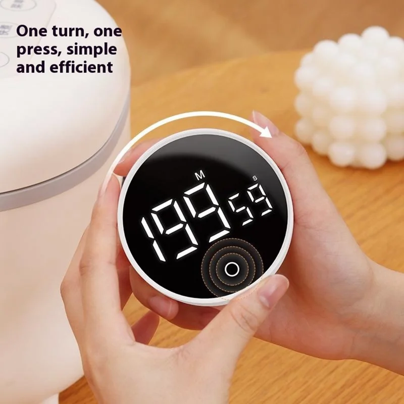F5 Rotating Countdown Timer Magnetic Visual Kitchen Timer Student Learning Time Reminder - White