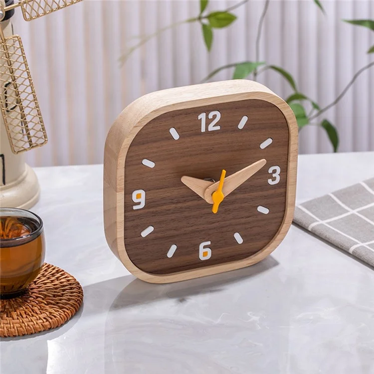 Horloge de table miniature en bois de noyer noir avec mouvement à quartz silencieux pour la chambre à coucher et la cuisine.