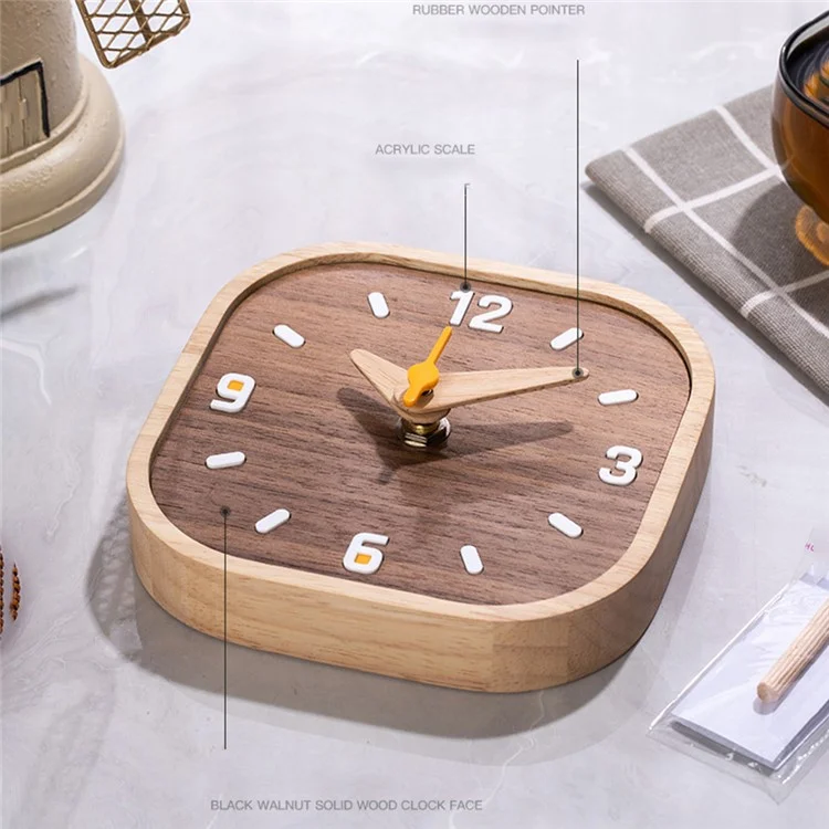 Horloge de table miniature en bois de noyer noir avec mouvement à quartz silencieux pour la chambre à coucher et la cuisine.