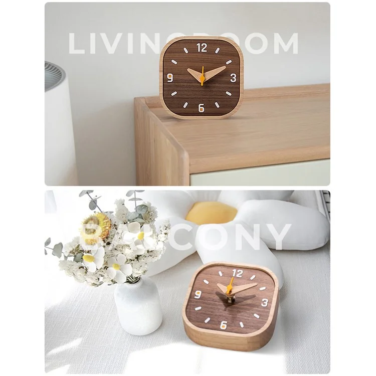Horloge de table miniature en bois de noyer noir avec mouvement à quartz silencieux pour la chambre à coucher et la cuisine.
