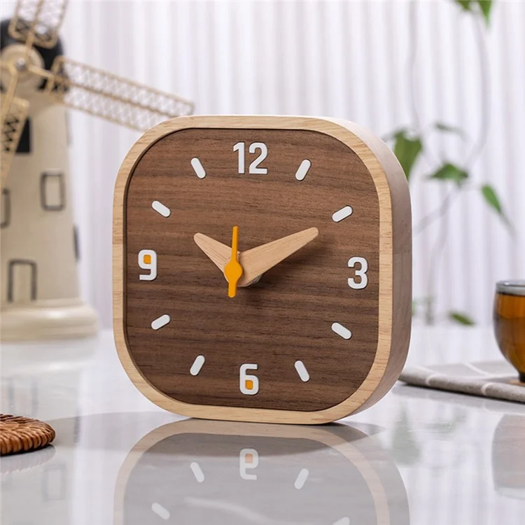 Horloge de table miniature en bois de noyer noir avec mouvement à quartz silencieux pour la chambre à coucher et la cuisine.