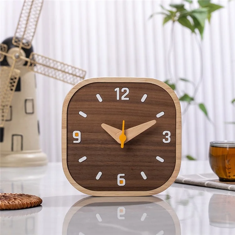 Horloge de table miniature en bois de noyer noir avec mouvement à quartz silencieux pour la chambre à coucher et la cuisine.