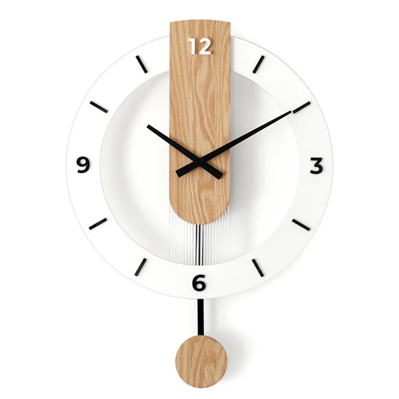 Minimalist Scandinavian Wooden Pendulum Clock Silent Wall Clock for Living Room Bedroom Decor - Arabic Numerals+Scale