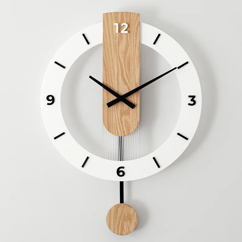 Minimalist Scandinavian Wooden Pendulum Clock Silent Wall Clock for Living Room Bedroom Decor - Arabic Numerals+Scale