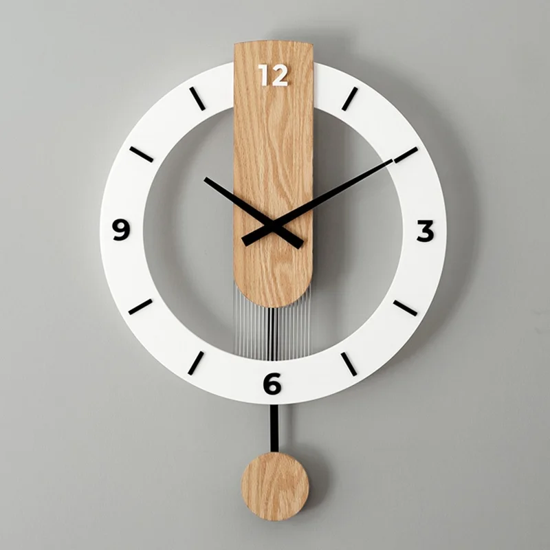 Minimalist Scandinavian Wooden Pendulum Clock Silent Wall Clock for Living Room Bedroom Decor - Arabic Numerals+Scale