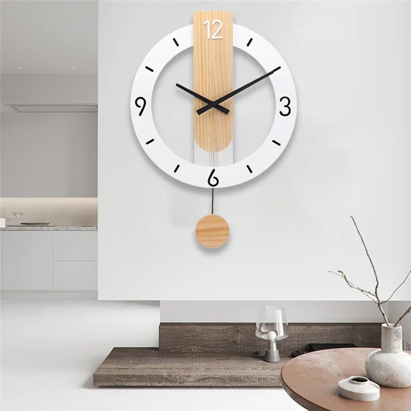 Minimalist Scandinavian Wooden Pendulum Clock Silent Wall Clock for Living Room Bedroom Decor - Arabic Numerals+Scale