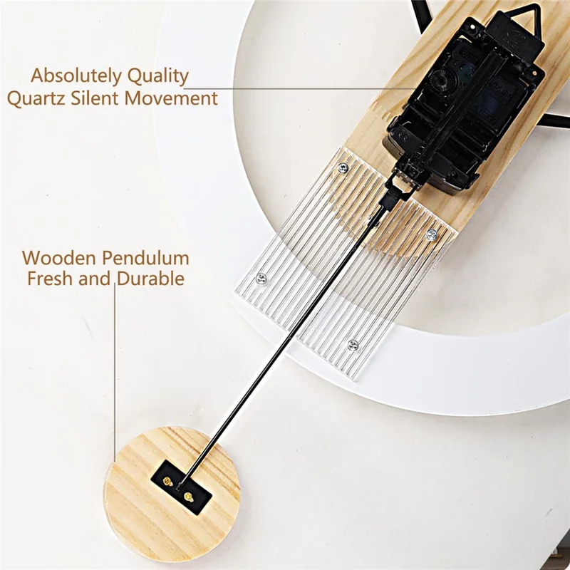Minimalist Scandinavian Wooden Pendulum Clock Silent Wall Clock for Living Room Bedroom Decor - Arabic Numerals+Scale