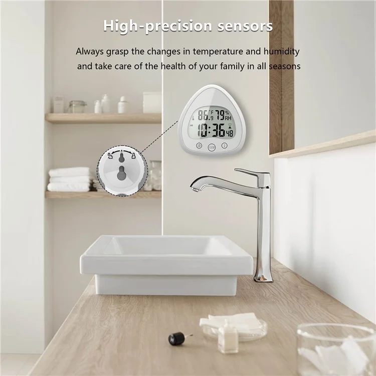 Silent Digital Alarm Clock with Suction Cup Waterproof Countdown Timer Temperature Humidity Sensor