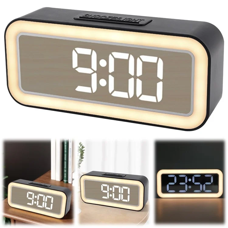 Specchio Superficie LED Sveglia Digitale Visualizzazione della Temperatura Orologio da Comodino per Studenti Desktop - Nero