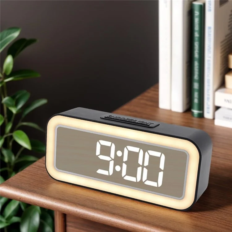 Specchio Superficie LED Sveglia Digitale Visualizzazione della Temperatura Orologio da Comodino per Studenti Desktop - Nero