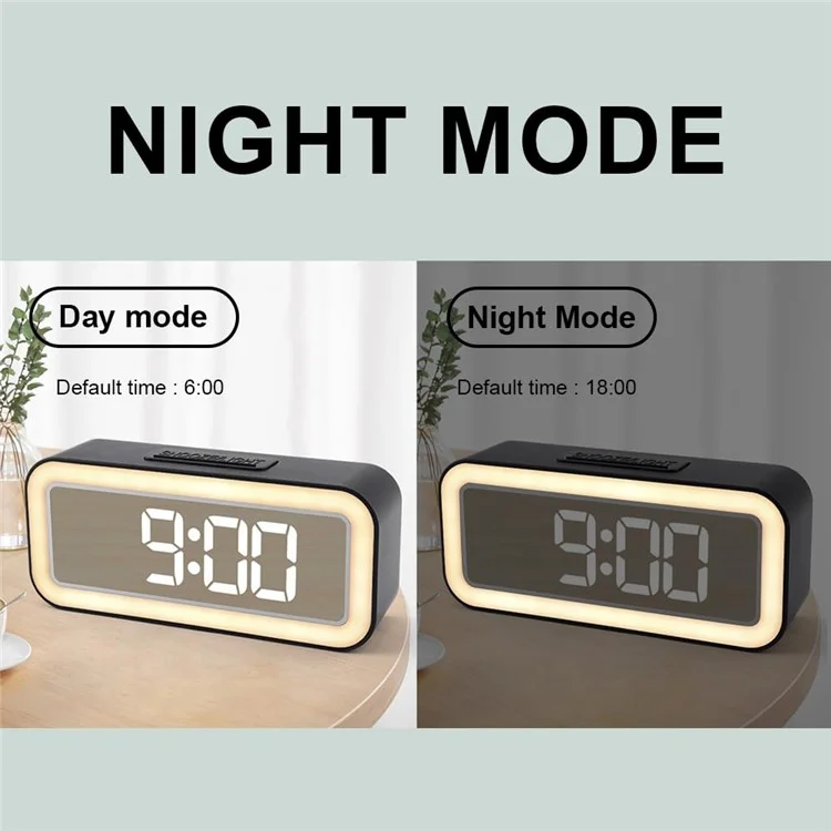 Specchio Superficie LED Sveglia Digitale Visualizzazione della Temperatura Orologio da Comodino per Studenti Desktop - Nero