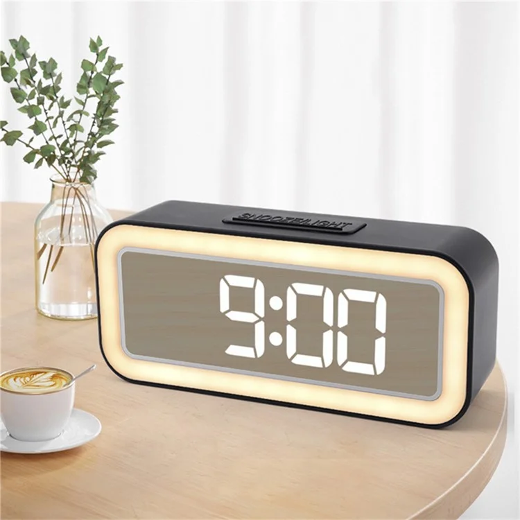Specchio Superficie LED Sveglia Digitale Visualizzazione della Temperatura Orologio da Comodino per Studenti Desktop - Nero