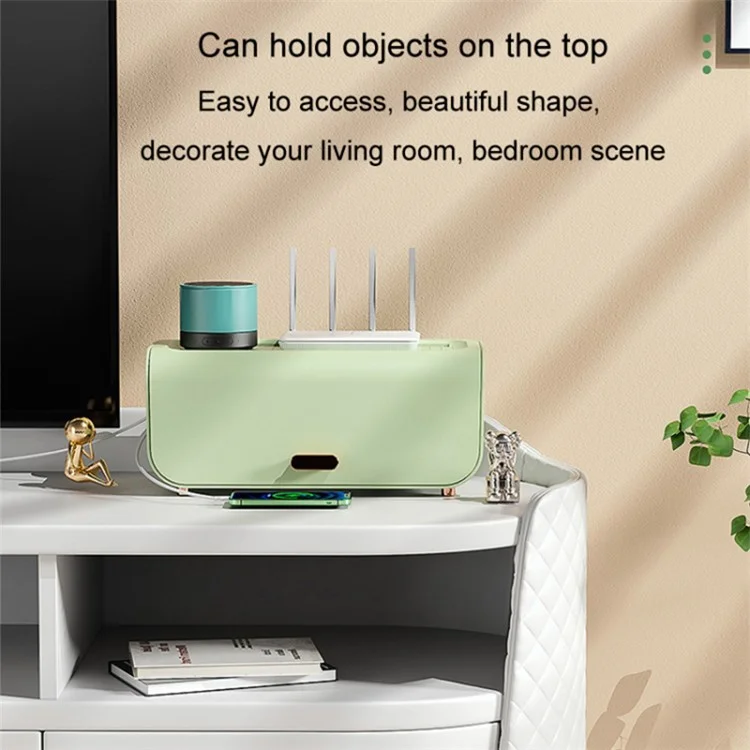Cable Management Box Power Strip Organizer Holder with Lid Desk Cord Floor Outlet Hider - Green