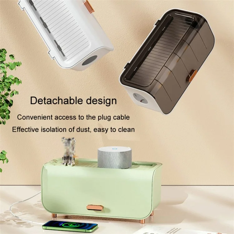 Cable Management Box Power Strip Organizer Holder with Lid Desk Cord Floor Outlet Hider - Green