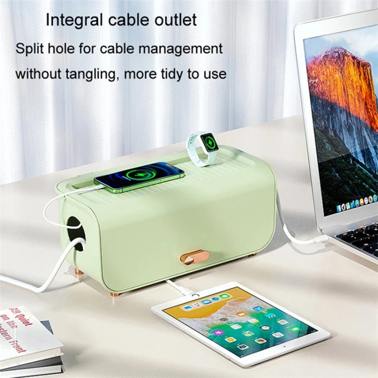 Cable Management Box Power Strip Organizer Holder with Lid Desk Cord Floor Outlet Hider - Green