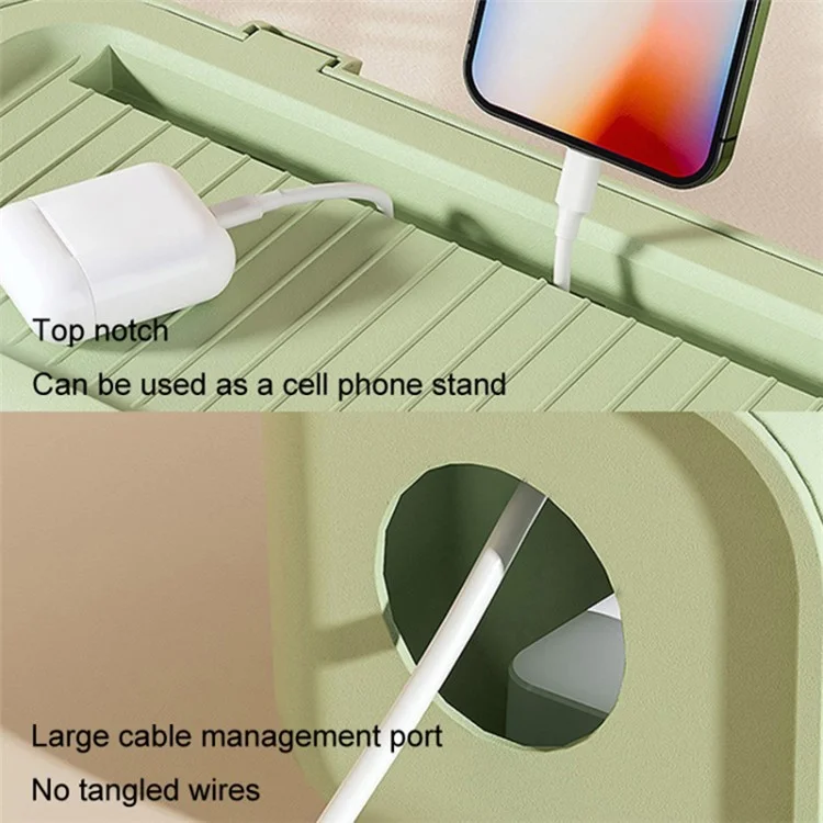 Cable Management Box Power Strip Organizer Holder with Lid Desk Cord Floor Outlet Hider - Green