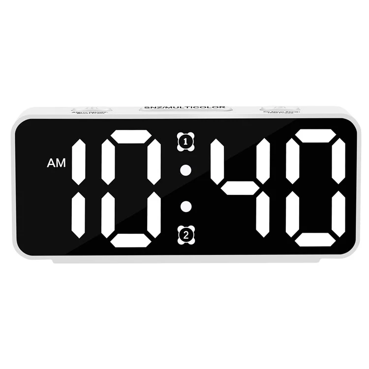 YF2024 Relógio de Mesa Digital Estudante com Espelho de Superfície, Alarme Duplo e 15 Cores RGB - Branco