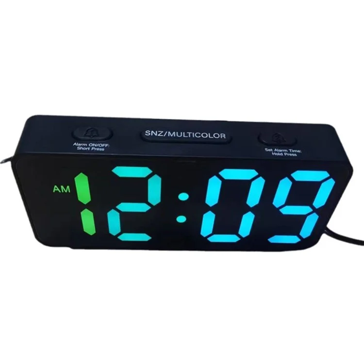 YF2024 Relógio de Mesa Digital Estudante com Espelho de Superfície, Alarme Duplo e 15 Cores RGB - Branco