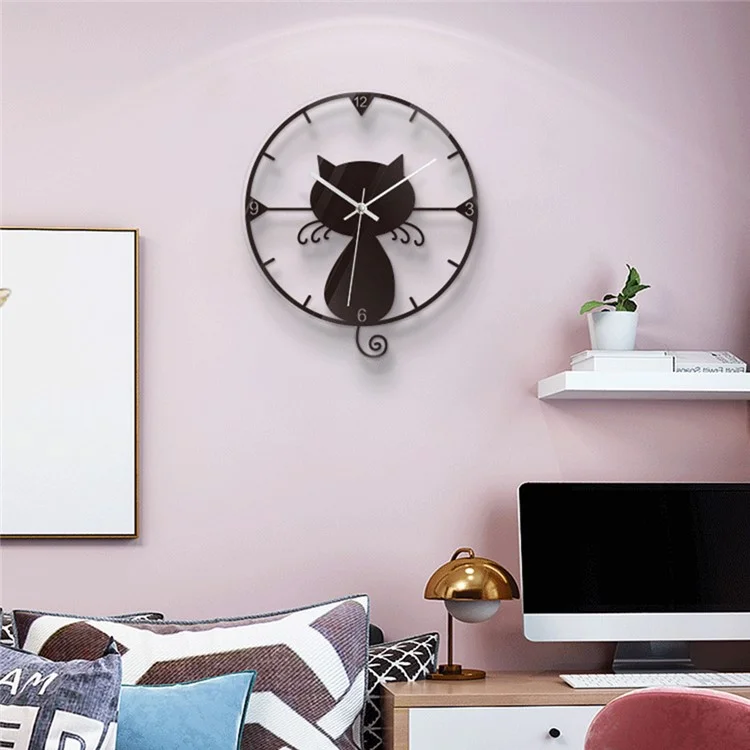 Orologio da parete nero a forma di gatto in acrilico trasparente, silenzioso e senza batterie, adatto per camere da letto dei bambini e soggiorni.