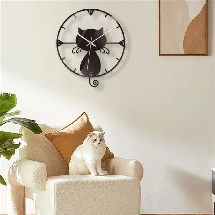 Orologio da parete nero a forma di gatto in acrilico trasparente, silenzioso e senza batterie, adatto per camere da letto dei bambini e soggiorni.